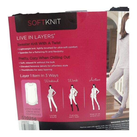 Cuddl Duds Womens Long Sleeve Crew SoftKnit Top Medium Charcoal Ultra Soft Knit - Picture 7 of 9